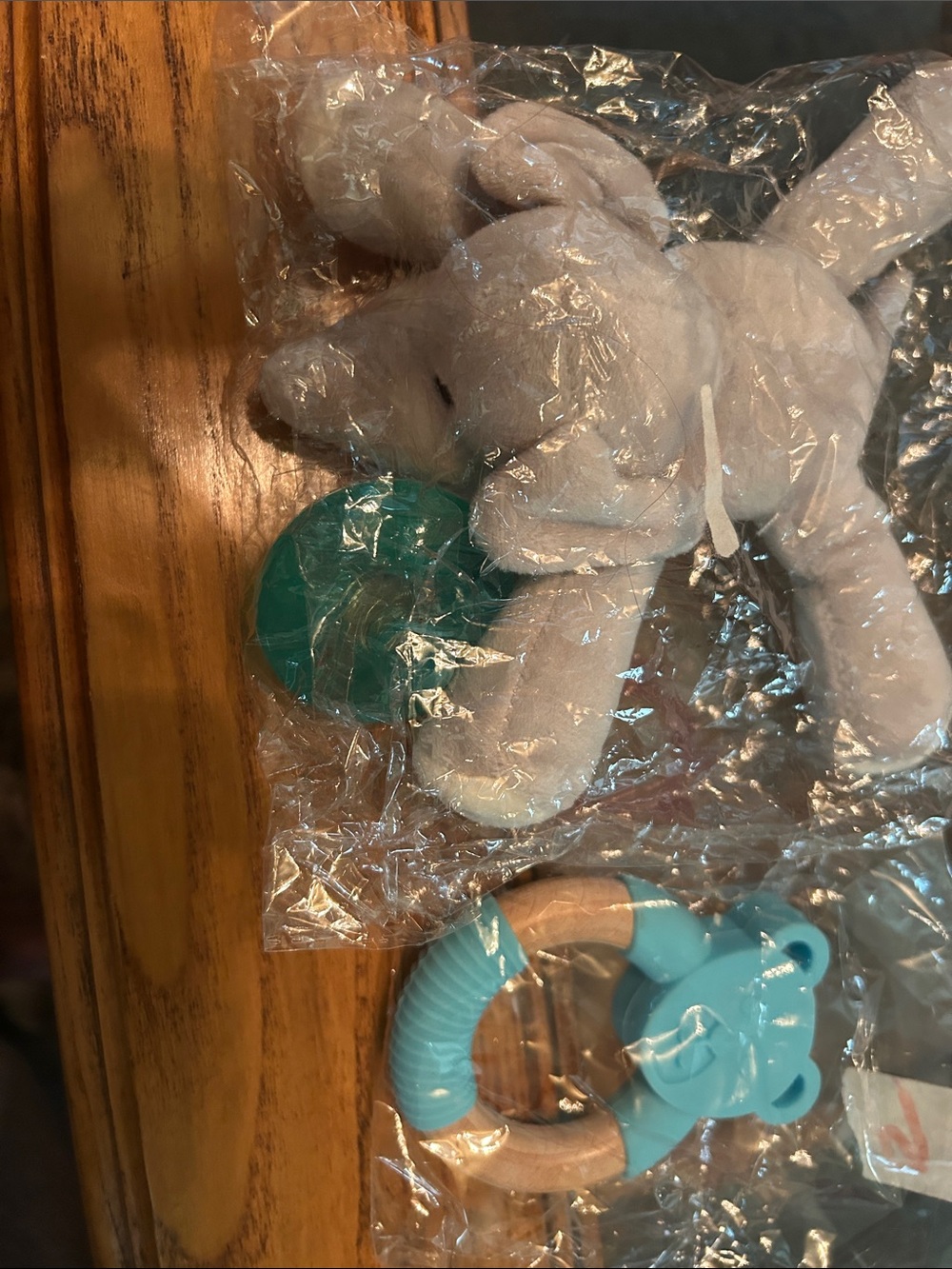 Elephant pacifier and holder. Teething ring
